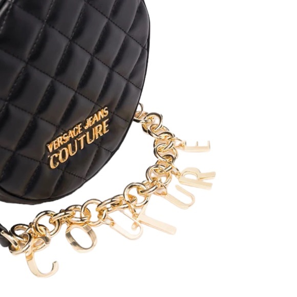 Versace Jeans Couture Quilted Rounded Crossbody Bag Gold-tone Chain Logo Charms - Picture 2 of 13